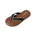 thumbnail image 3 of Women's Pearl Decor Thong Flip Flops Solid Color Round Open Toe Flat Sandals Soft Cushioned Sole Lightweight Non Slip Summer Beach Casual Outdoor Slides, 3 of 10