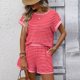 thumbnail image 2 of TaTaai Women Stripe Round Neck 2 Piece Set Short Sleeve Top and Shorts Polyester Soft Casual Fashion Spring Summer Daily Home Wear Gift, 2 of 8