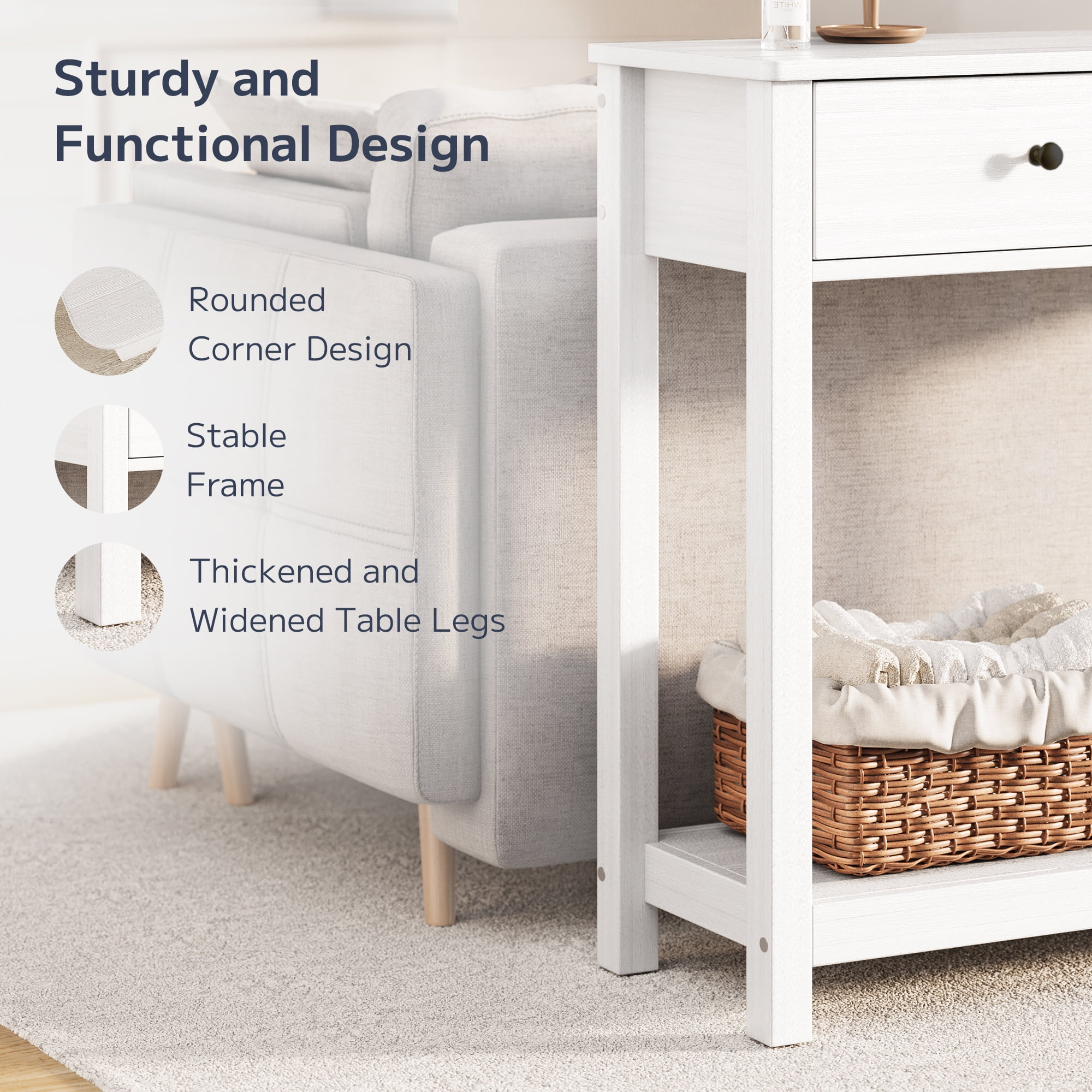 Asofer 39" Console Table with Open Storage, Long Sofa Table with 2 Drawers for Entryway, Hallway, Corridor, Front Hall, White