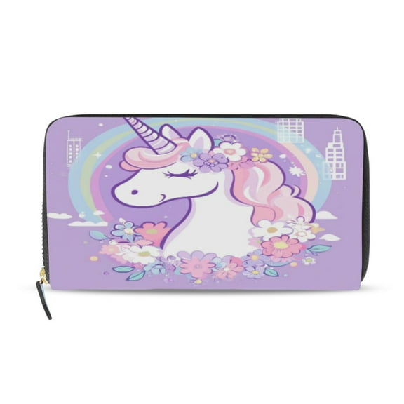 Qxltty Cute Unicorn Purple Pattern Women's Leather Wallet Fashion Retro Multi Card Holder with Cell Phone Pocket Mothers Day Gifts