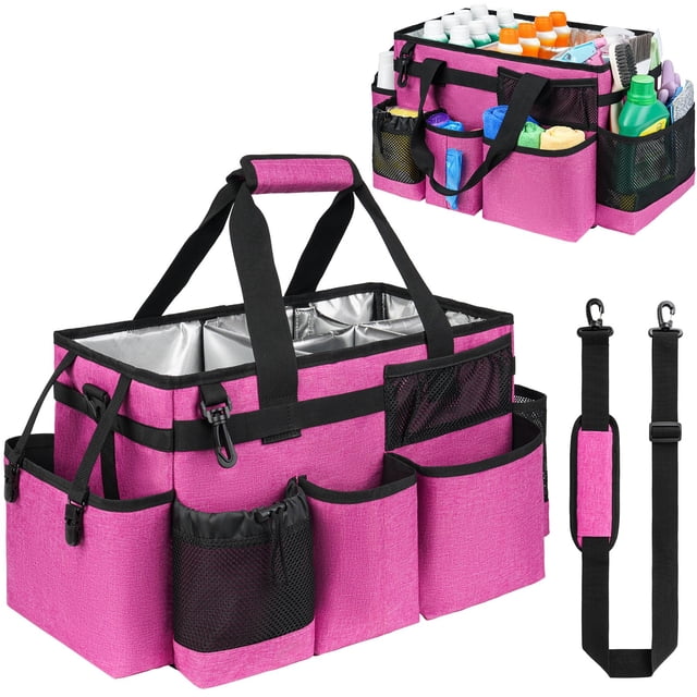 Bolsa organizadora Jaffzora de limpieza grande con asa, color rosa