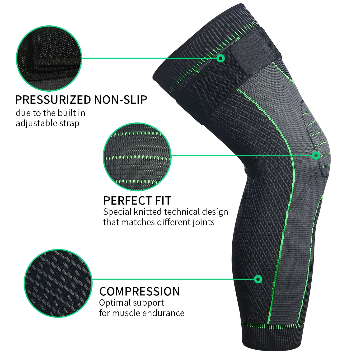 Knee Sleeve Women Men Fit Breathable Performance Knitted Knee Pads for Sports Green L