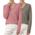 thumbnail image 3 of Comdrip 2Pc Women's Fall Winter V Neck Long Sleeve Basic Trendy Sweaters Fashion Casual Lightweight Knit Pullover Top Pink 2Xl, 3 of 5