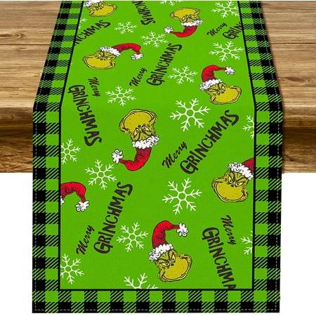 

Merry Christmas Table Runner Buffalo Plaid Check Whoville Christmas Winter Holiday Party Kitchen Dining Room Home Decor