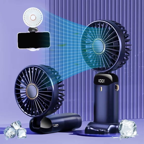 InnotechSC Ventilador Portátil de Mano, Ventilador de Viaje Personal Multifunción 3 en 1 con Batería de 4000 Mah con Pantalla Digital, Ventilador de Escritorio Plegable de 90° con Base, Ventilador de Pestañas de 5 Velocidades