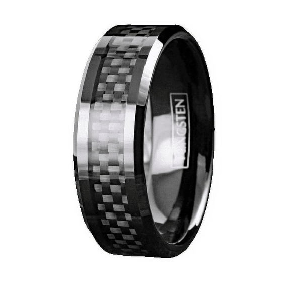 Tungsten Rings for Men Wedding Bands for Him 8mm Black Carbon Fiber Inlay