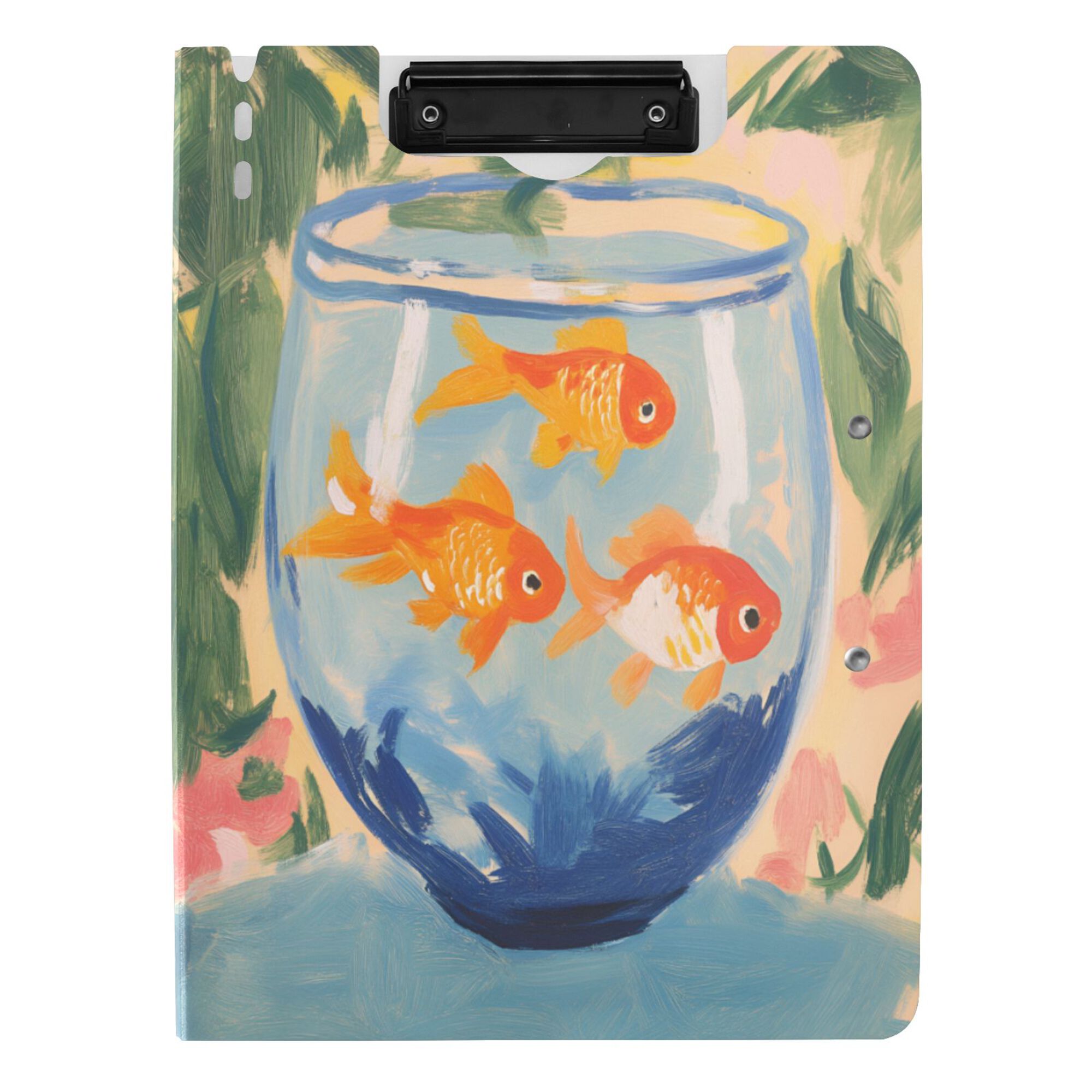 FORMRS A4 Clipboard Folder with Pen Holder Horizontal Foldable School Office Binder, Blue Goldfish Bowl