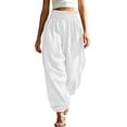 thumbnail image 2 of Chiccall Womens Ruffle Paperbag Waist Jogger Pants, Loose Textured Casual Trousers with Side Pockets, 2 of 10