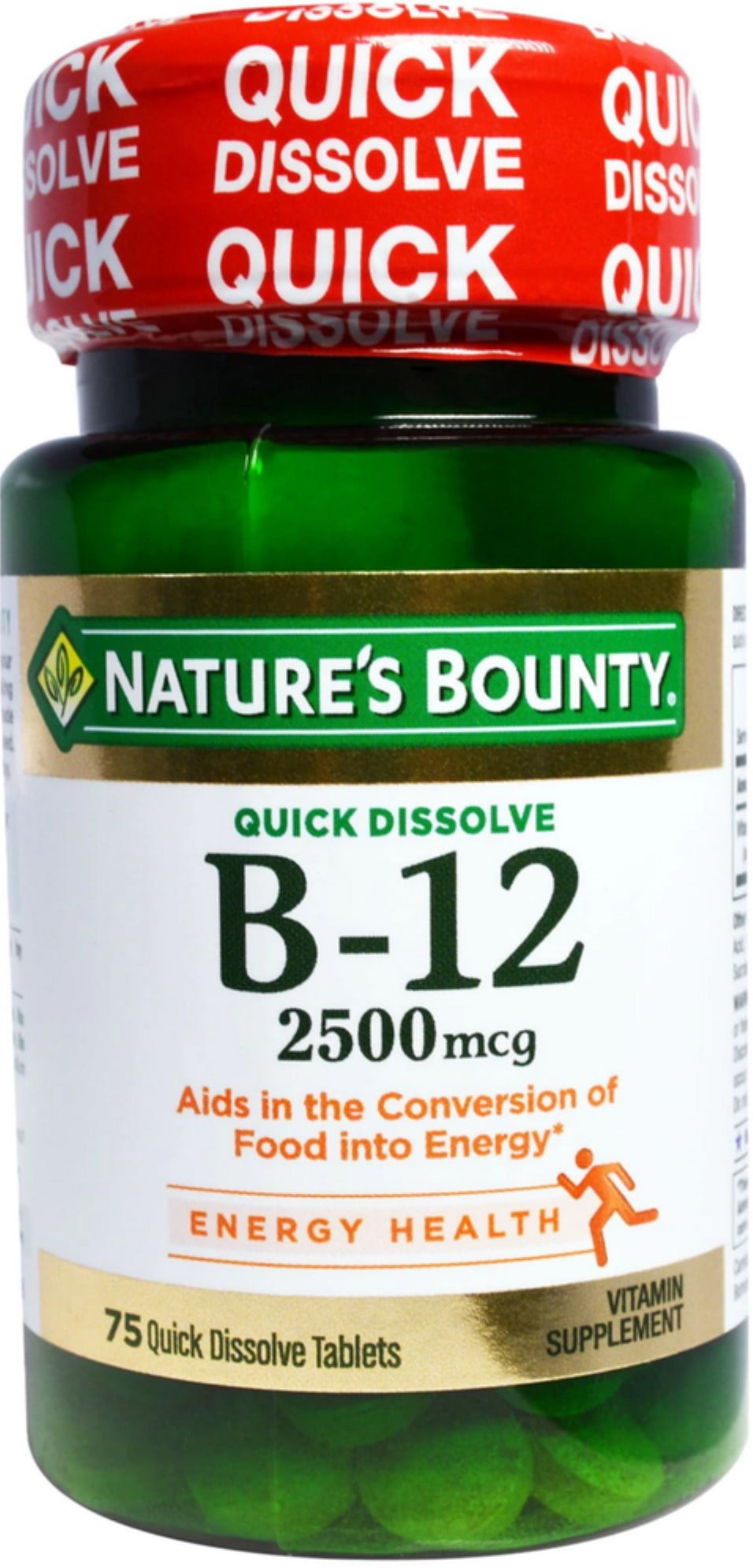 Nature's Bounty Vitamin Quick Dissolve B-12 2500 mcg Tablets, 75 ea (Pack of 3)