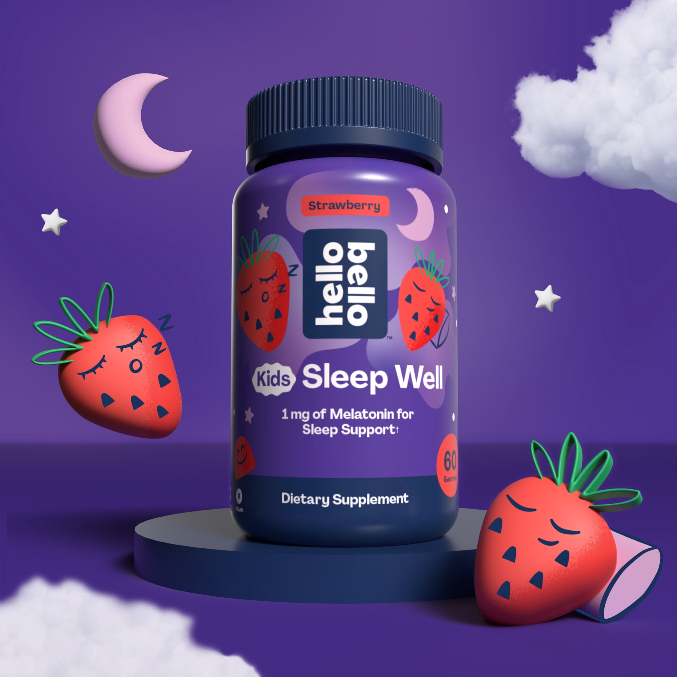 Hello Bello Kids Sleep Well, Strawberry Gummies with Melatonin for Sleep Support, 60ct