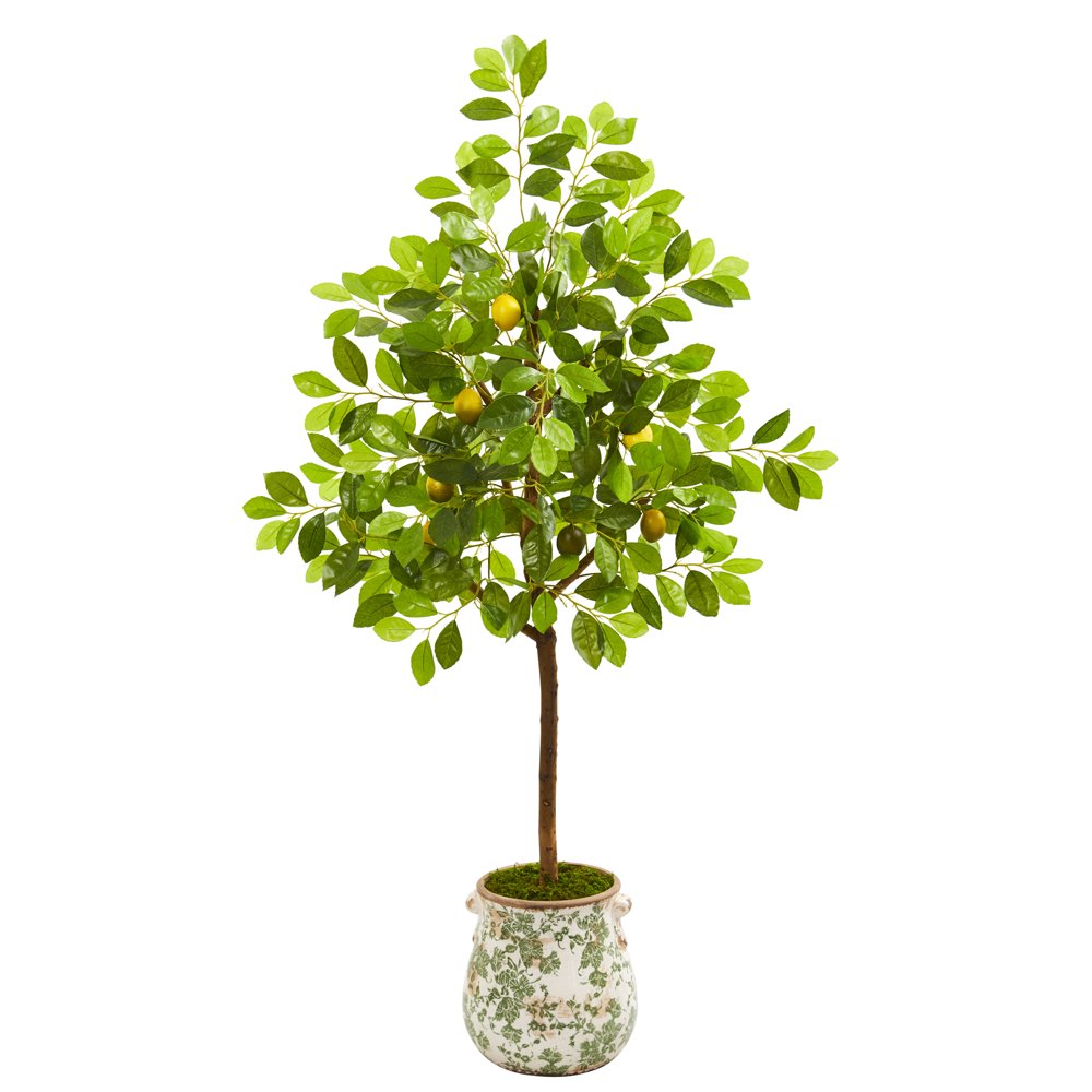 Nearly Natural 53” Lemon Artificial Tree in Floral Planter Walmart