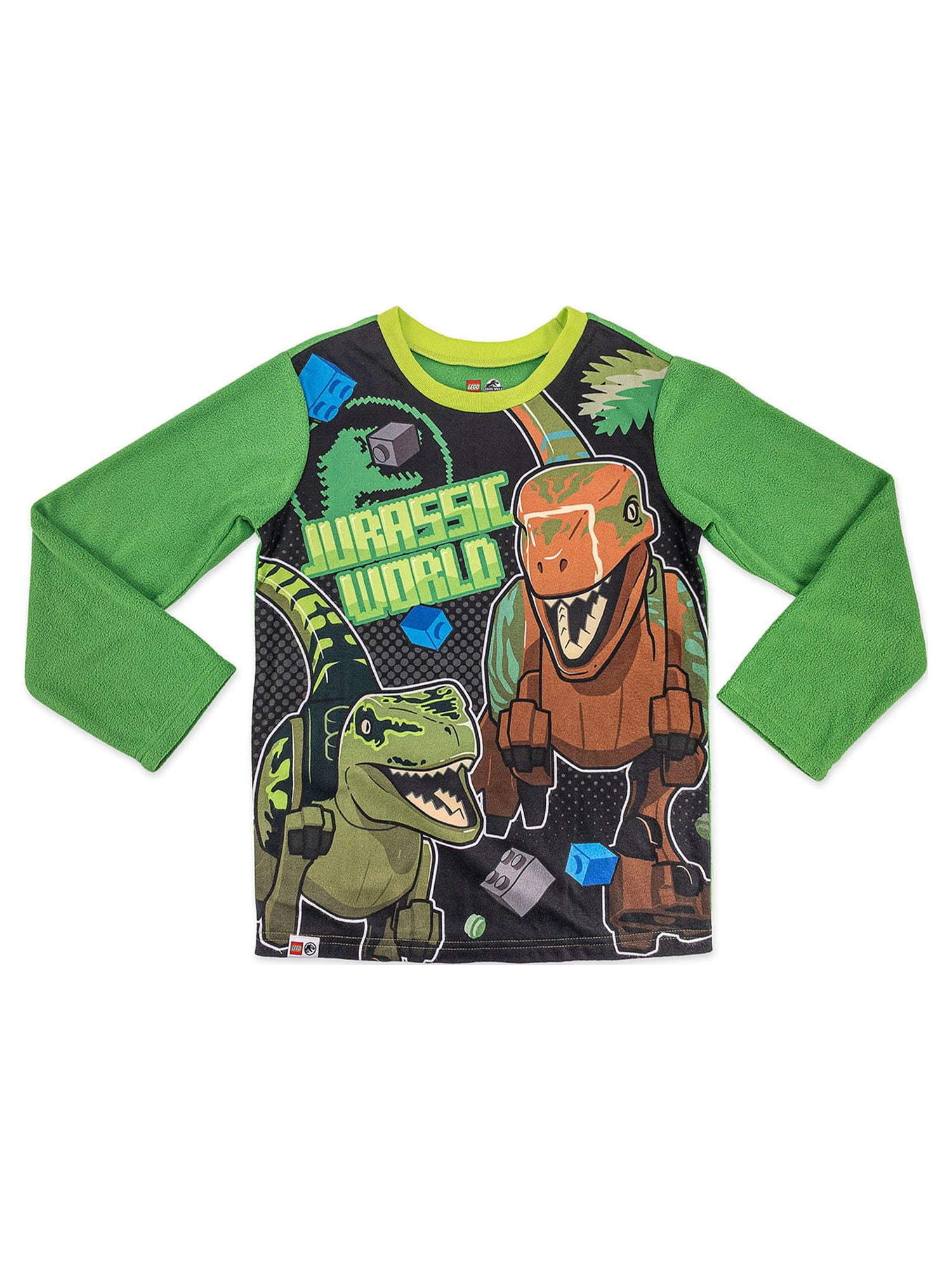 Lego Jurassic World Boys Classic 2 Piece Long Sleeve and Long Pant Pajama Set with Slippers, Sizes 4-12