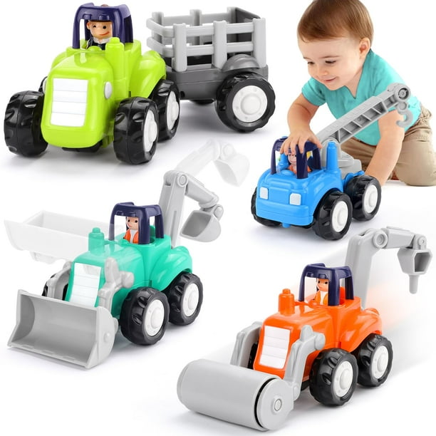 ORWINE Coches de juguete para niño de 1 año, camiones de juguete de inercia, juguetes educativos tempranos para niños de 12 a 18 meses, coches Push and Go regalos para niños de 1 año, vehículos de con