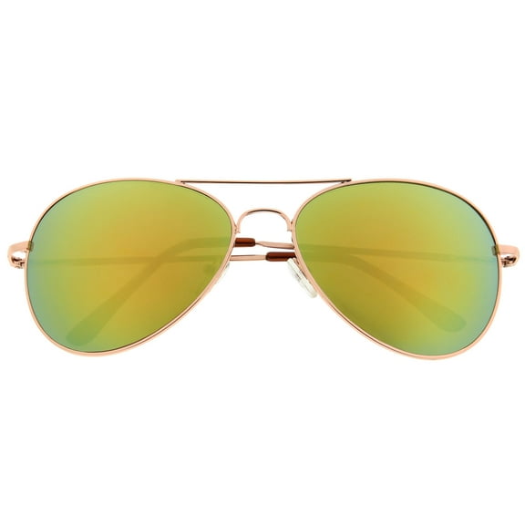 grinderPUNCH Aviator Colored Mirrored Lens Adult Sunglasses for Men Women - Gold | Green-Yellow