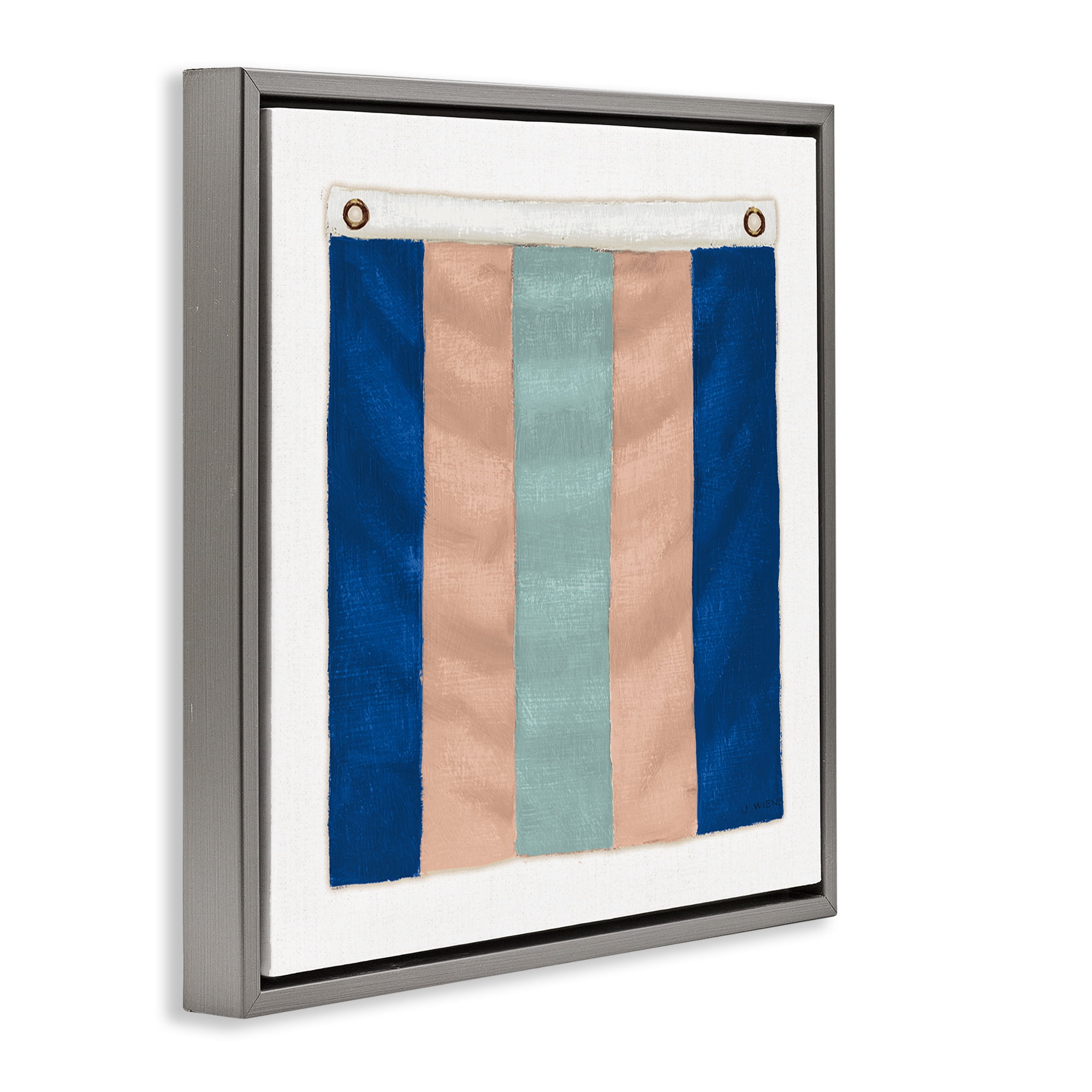 Stupell Industries Striped Nautical Flag Nautical & Beach Painting Gray Floater Framed Canvas Art Print Wall Art, 25 x 25