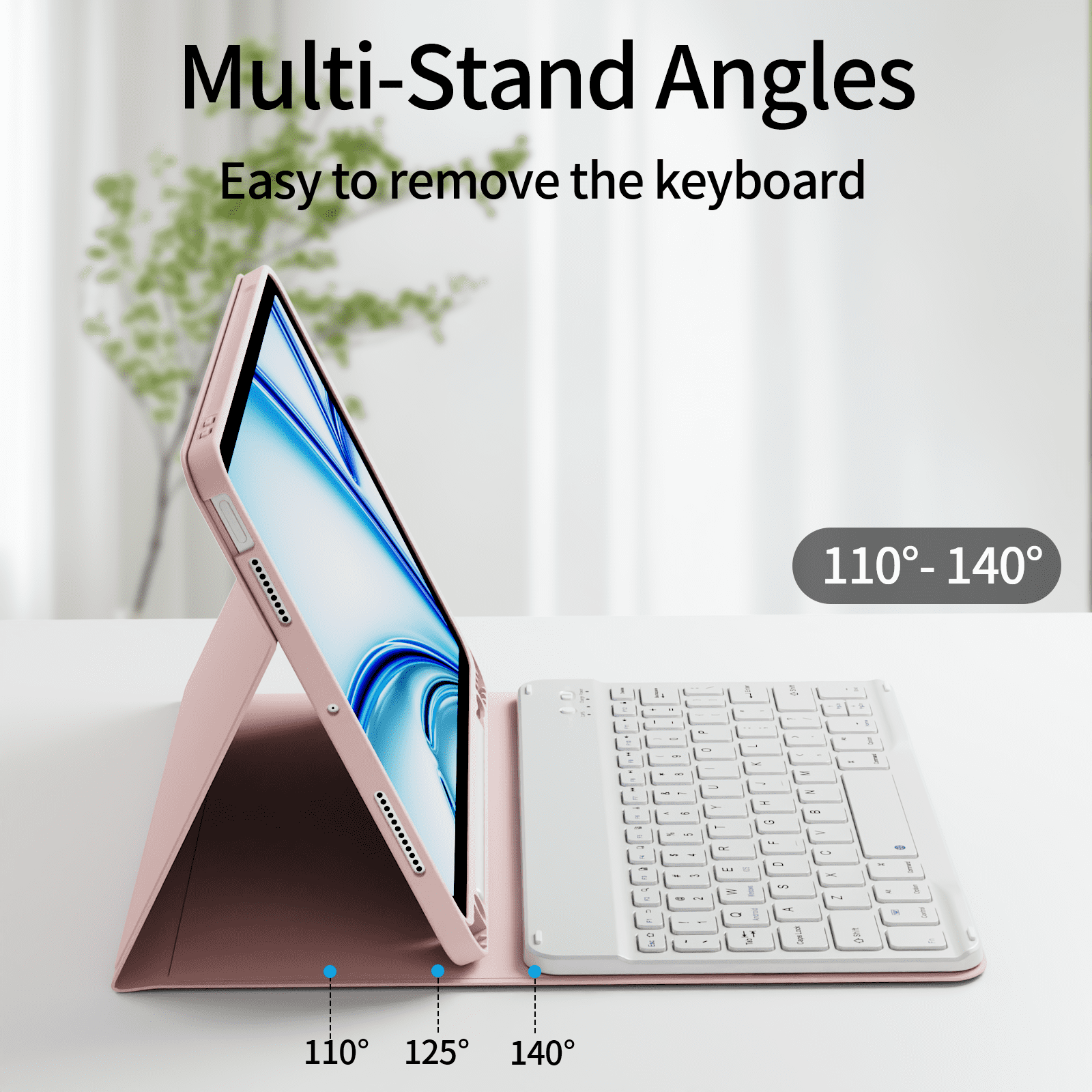 KVTVOU Keyboard Case for iPad Air 11 inch M2/M3 (2024/2025), iPad Air 5th/4th Generation (2022/2020) 10.9 inch, Detachable Wireless Bluetooth Keyboard, Stand Folio Cover with Pencil Holder, Pink