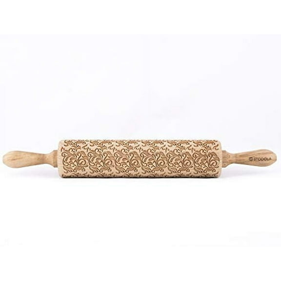 Rolling Pin Embossed with FOLK DECORATIVE Pattern for Baking Engraved Cookies Size Large 16.9 inch