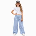 thumbnail image 3 of Girls 2-Piece Outfit Ruffle Bow Print Crop T-Shirt & Striped Wide Leg Pants Y2K Fashion Summer Outfit 11-12 Years, 3 of 8