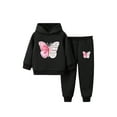 thumbnail image 3 of RUNQHUI Kids Girls Butterfly Print Tracksuit Sweatsuit Fleece Hoodie Sweatshirt Hoody with Jogger Black 140, 3 of 5