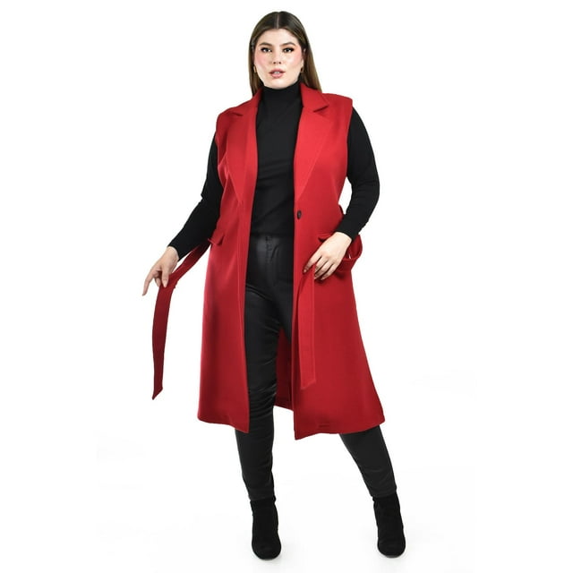 Chaleco largo con cinto Roman Fashion /Tallas Extras, 3018 (Rojo) rojo 38
