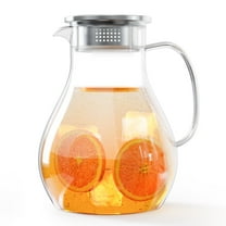 TINANA Glass Water Pitcher with Lid: Drink Pitcher, 50oz Tea Pitcher for Fridge, Borosilicate Glass Juice Pitcher for Cold or Hot Beverages, Wide Mouth, Clear