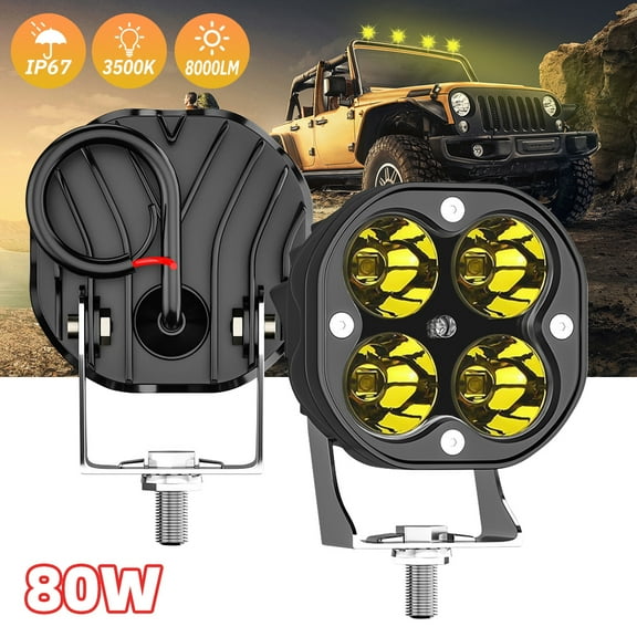 3 Inch Round LED Off Road Driving Lights,Kepeak 2PCS 9V-36V LED Pods 20W 4800lm, Trucks ATV UTV SUV RV Car Jeep Off-Roading Fog Offroad Tractors Work Lighting,Warm Light