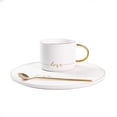 thumbnail image 5 of TJ Gobal Porcelain Coffee Mug, Tea Cup with Saucer and Golden Spoon with Gold Scripted Love and Trim for Espresso, Hot Chocolate, Cappuccino, and Latte, 8 Oz. White, 5 of 7