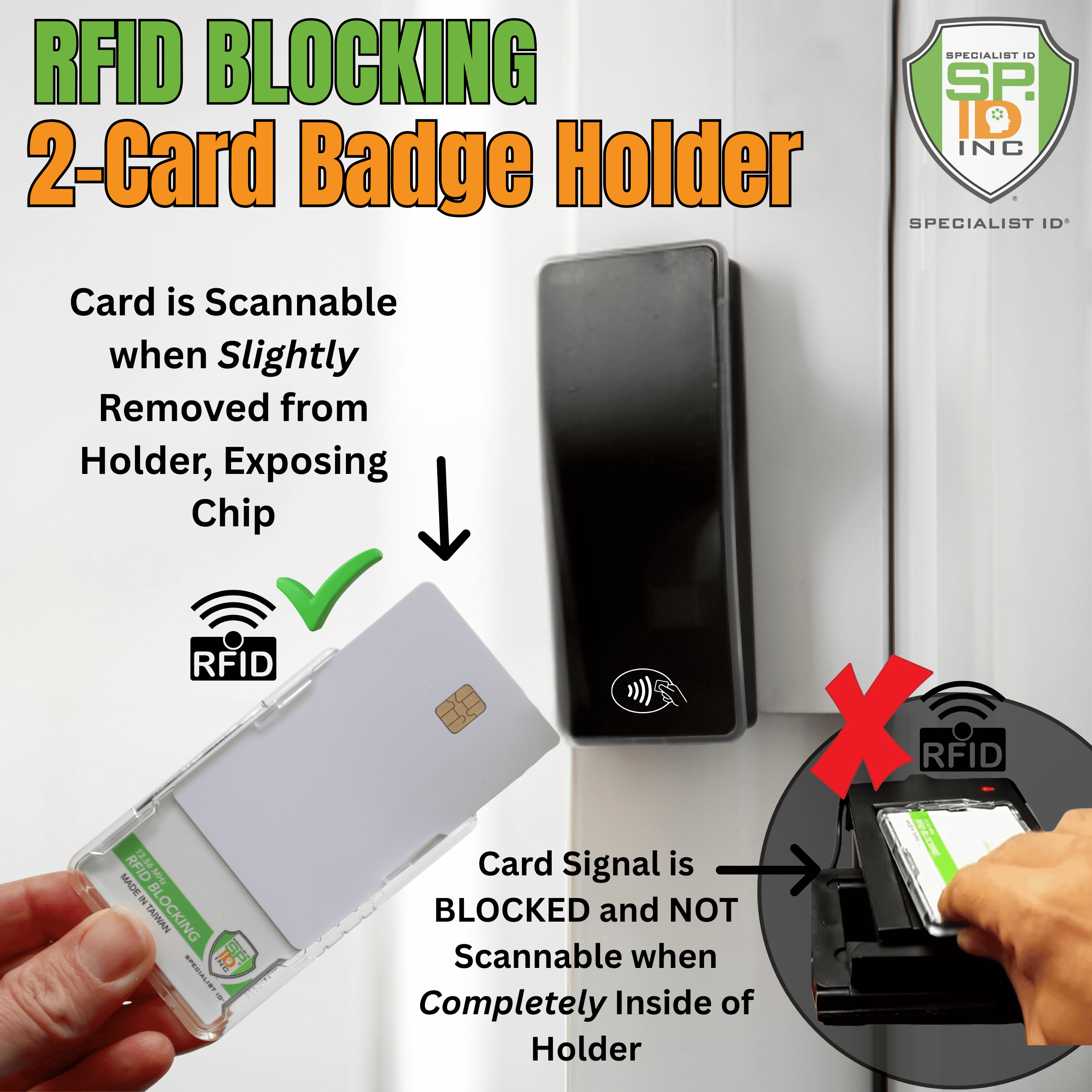 2 Pack - SPECIALIST ID RFID Blocking Badge Holder - Secure 2 Card Holder for Government, HSPD-12, CAC, TWIC, PIV, Smart Cards - Durable Hard Plastic, Dual Sided, RFID Badge Protection (Blue)