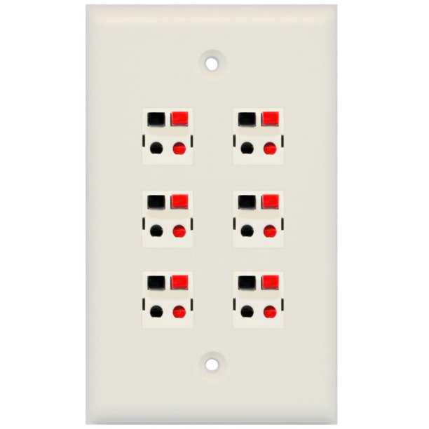 RiteAV 6 Port Speaker Jack Single Gang Wall Plate for Home Theater Light Almond