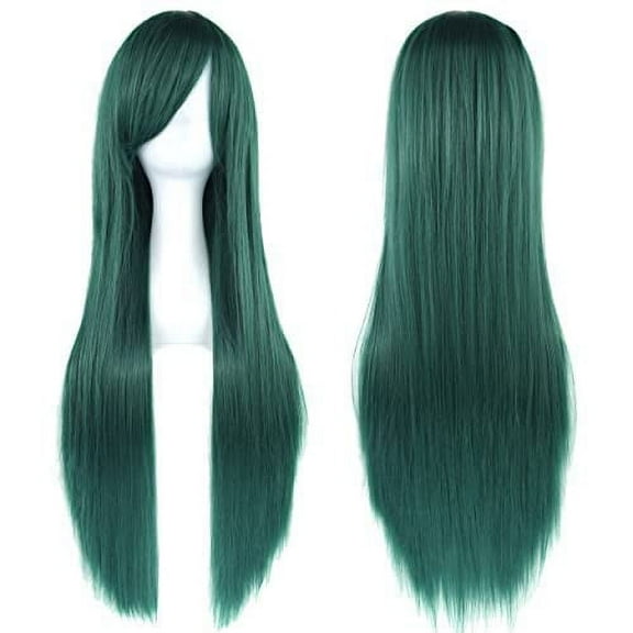 Firefly Hope 80cm Long Straight Synthetic Wig with Bangs, Colorful Style for Party (Dark Green)