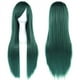 thumbnail image 1 of Zhuge Pelucas de cabello natural liso de 80 cm de largo con flequillo para cosplay, peluca colorida para fiesta de disfraces de Halloween para niña (verde oscuro), 1 of 3