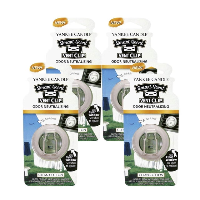 Clips de ventilación Yankee Candle para ambientador de coche, paquete de 4 unidades, algodón limpio