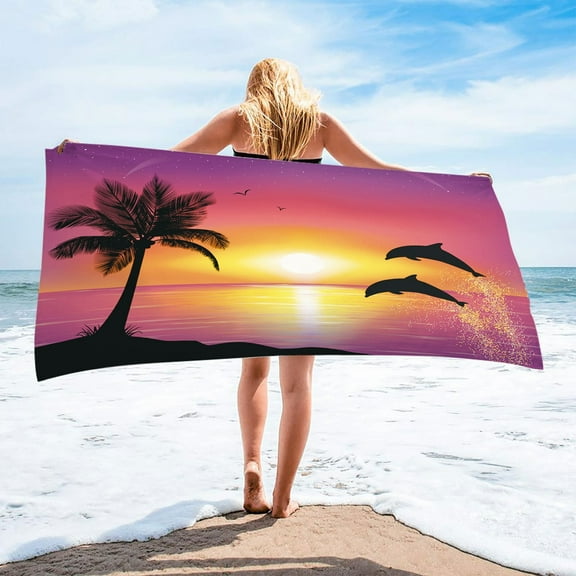 2025 Coastal Sunset Beach Towel 30x60in - Oversized Quick-Dry Sandproof Towel for Pool & Travel | Lightweight Microfiber Gym Essentials with Tropical Print