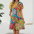 thumbnail image 2 of Candy Pattern Rainbow Lollipop Short Sleeve Dress Women Summer Evening Dresses Ladies Sundress, 2 of 7