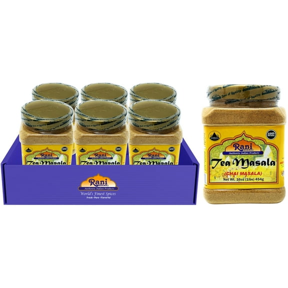 Rani Tea (Chai) Masala Indian Spice Blend 16oz (1lb) 454g Bulk PET Jar, Pack of 6 ~ All Natural | Vegan | Gluten Friendly | Salt & Sugar Free | NON-GMO | No Colors | Indian Origin