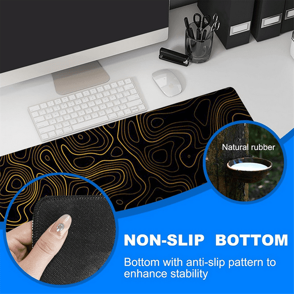 Topographic Contour Extended Big Mouse Pad Computer Keyboard Mouse Mat Mousepad with 2mm Non-Slip 11.8x31.5Inch B