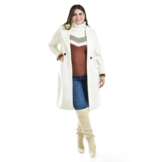 Abrigo largo con textura Roman Fashion 2009 Hueso beige 38 Tallas Extras
