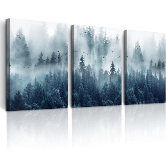 Misty Forests Tree Wall Painting Wall Decor For Living Room Framed Canvas Wall Art For Bedroom Ready to Hang Office Wall Decorations Modern Home Decor Wall Artwork Posters Pictures 3 Piece