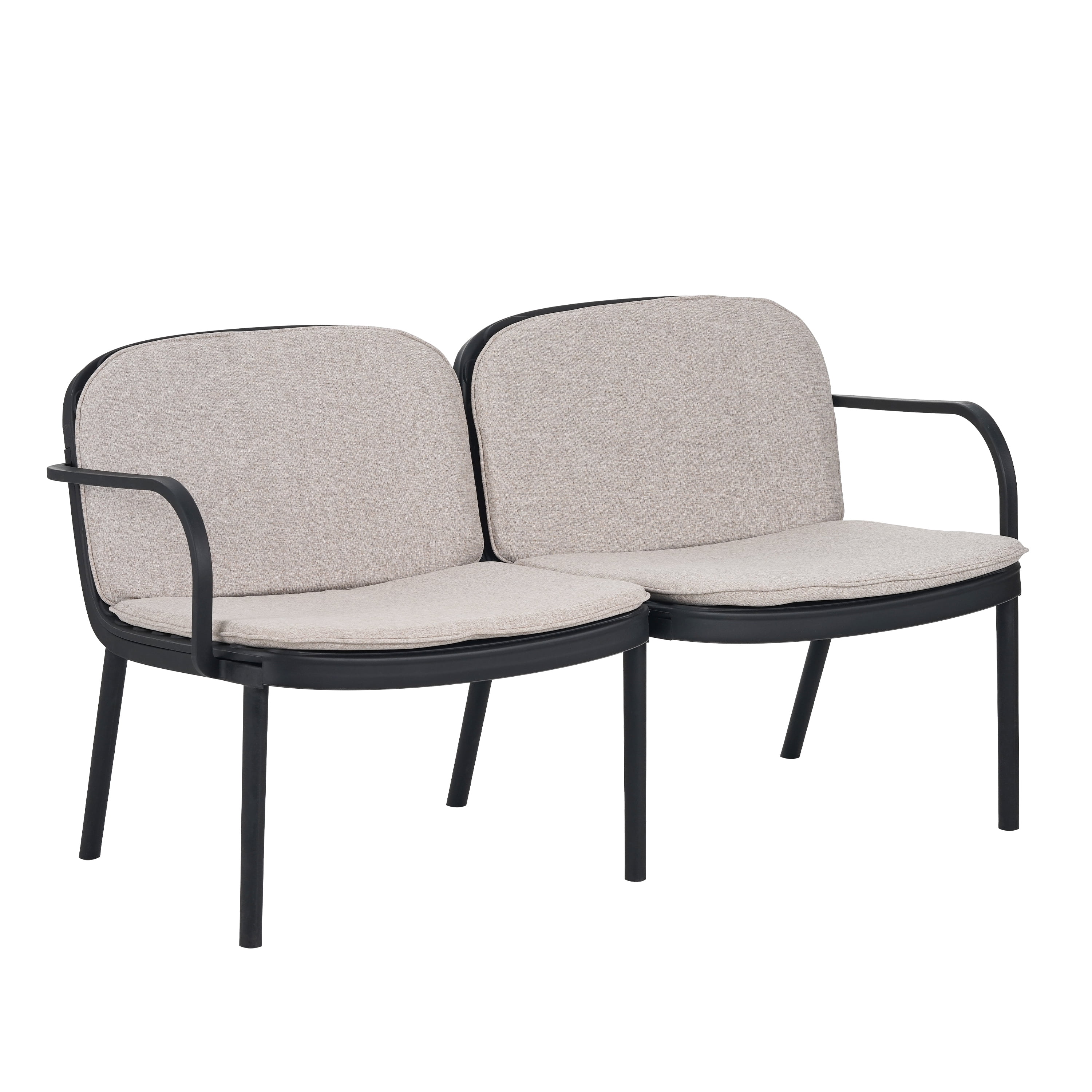 Patio Loveseat, Outdoor PP Sofa with Water-Repellent Fabric Cushion and High-Density Polypropylene Frame, Easy to Clean Design for Garden and Patio, Black Frame with Beige Cushion