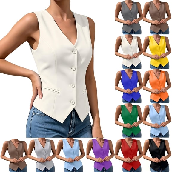 Tqcoqu Womens Stretchy Knit Blazer Vest Tops, V-Neck Sleeveless Button Down Suit Vest for Business Casual Outfits
