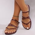 thumbnail image 2 of Rokment Womens Fisherman Flat Flip Flops Sandals Stylish Casual Leather Ankle Strap Strappy Low Heel Walking Dress Sandals Beach Summer Footwear Wine Size 8, 2 of 8