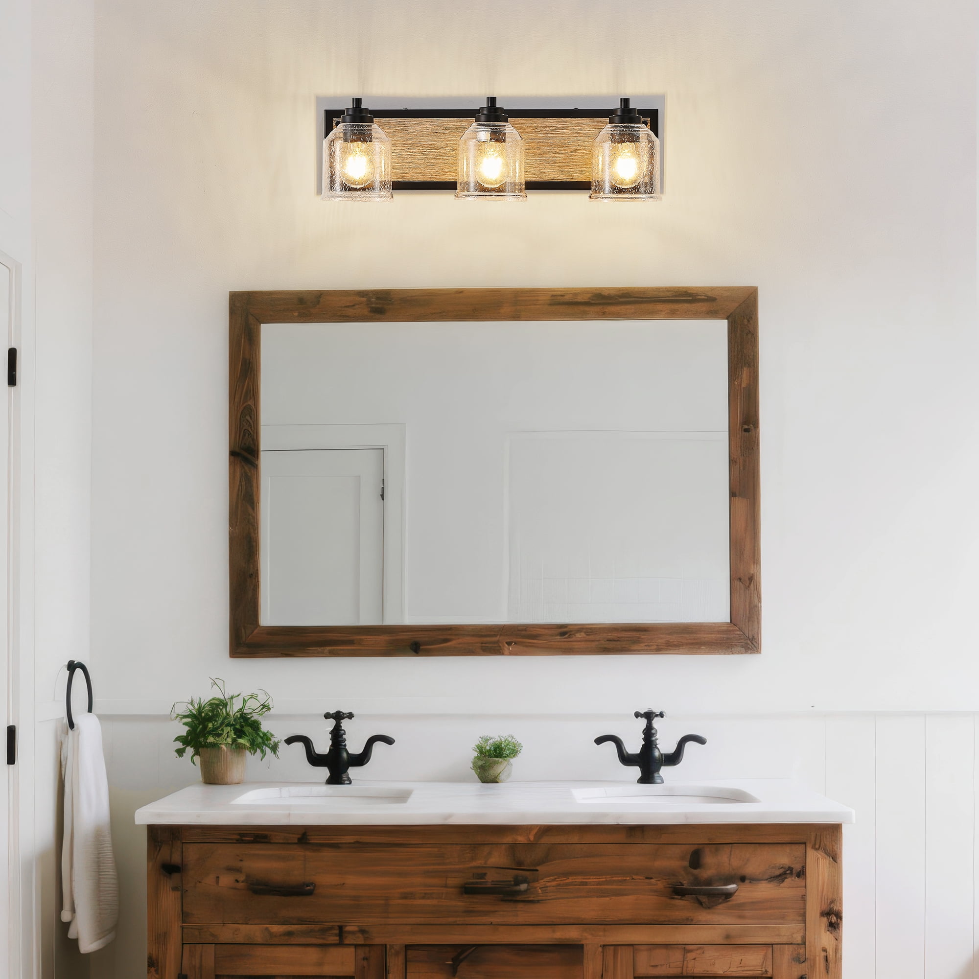 GCGAFUL 23 in. 3-Light Farmhouse Bathroom Vanity Lighting Fixtures Over Mirror with Bubble Glass Shades