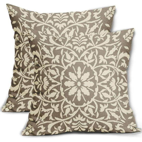 Ryan; Tan Khaki Pillow Covers 18x18 Set of 2 Tan Cream Bohemian Ethnic Carpet Boho Style Vintage Flower Print Decorative Throw Pillows Outdoor Square Cushion Cases Farmhouse Decor for Home Sofa Bed