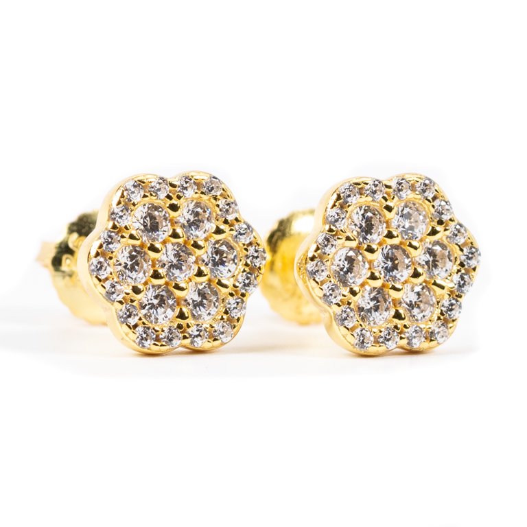 925 Sterling Silver Round Cluster Stud Earrings - Iced Out CZ, Screw Back, Hypoallergenic