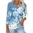 thumbnail image 1 of Birdeem Blouses pour Femmes T-Shirt Assorti Col en V Col Rabattu Manches 3/4, 1 of 1