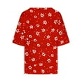 thumbnail image 3 of Plus Size Linen T Shirts Womens Floral/Dots Printed Crewneck Loose Graphic Tees 3/4 Sleeve Summer Fall Tops S-5XL (XL, Red), 3 of 5
