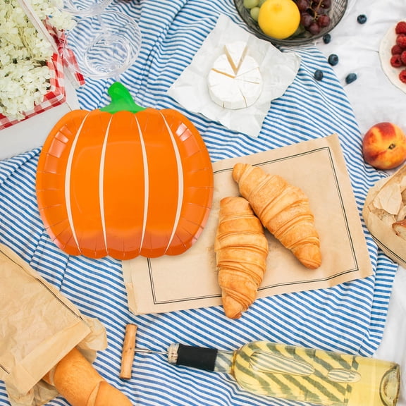 FOMIYES Fall Pumpkin Shaped Disposable Tableware Orange 25Pcs