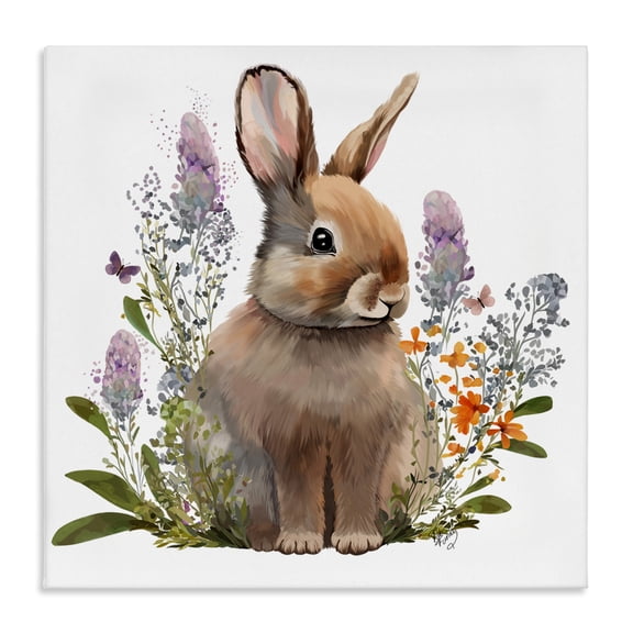 Stupell Industries Shabby Chic Brown Bunny with Florals Canvas Art, 17 x 17, by Fab Funky