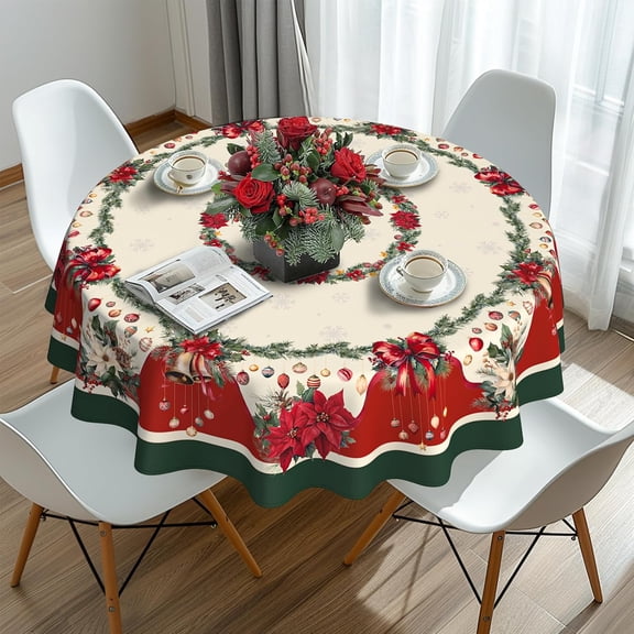 Christmas Tablecloth Waterproof Fabric Christmas Table Cloth for New Year''s Day and Xmas Home Decoration - 70" X 70" Round