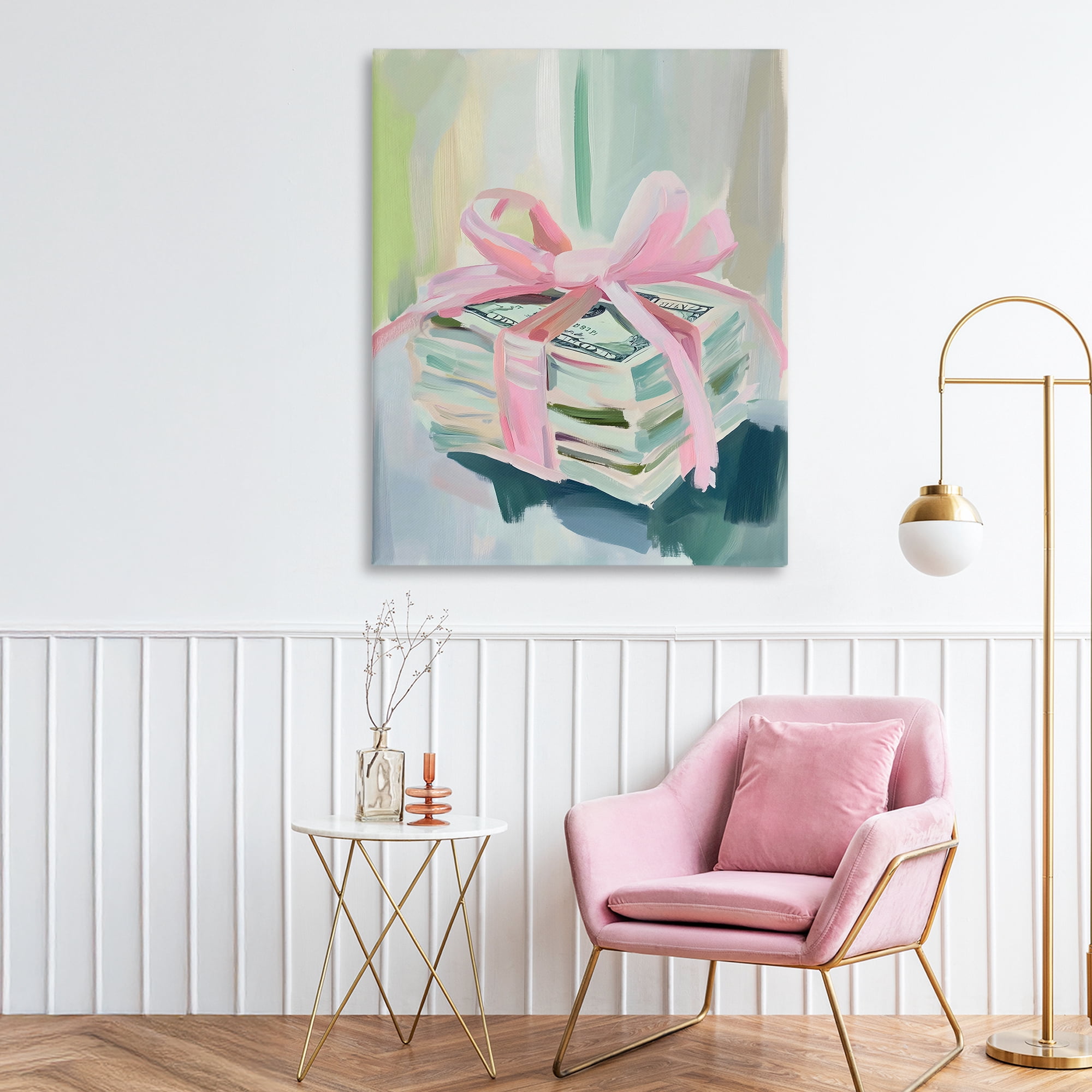 Stupell Industries Pink Bow Cash Bundle Canvas Wall Art, design by The Prints Vibe